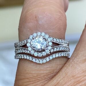 14K White Gold Bridal Engagement Ring Set